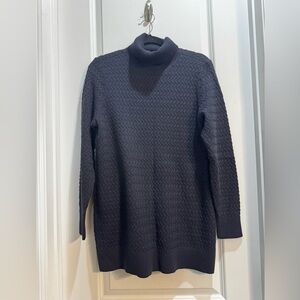 Lands’ End Black TurtleNeck Sweater Large Cable Knit Long Sleeve 100% Cotton